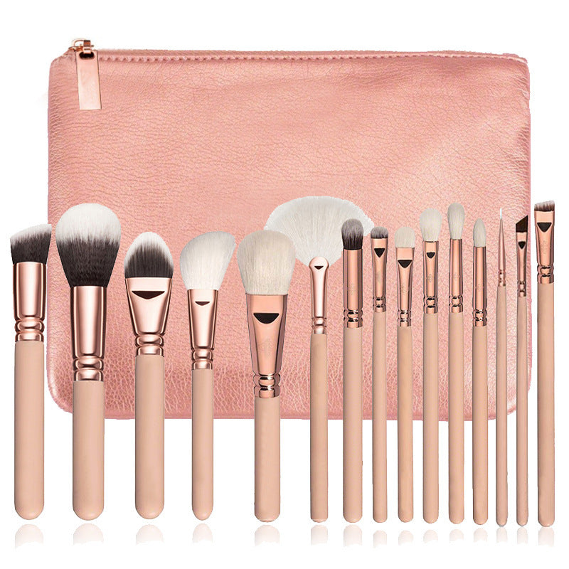 15 brochas de maquillaje con bolsa, brocha de maquillaje de oro rosa, conjunto de herramientas de maquillaje multifunción