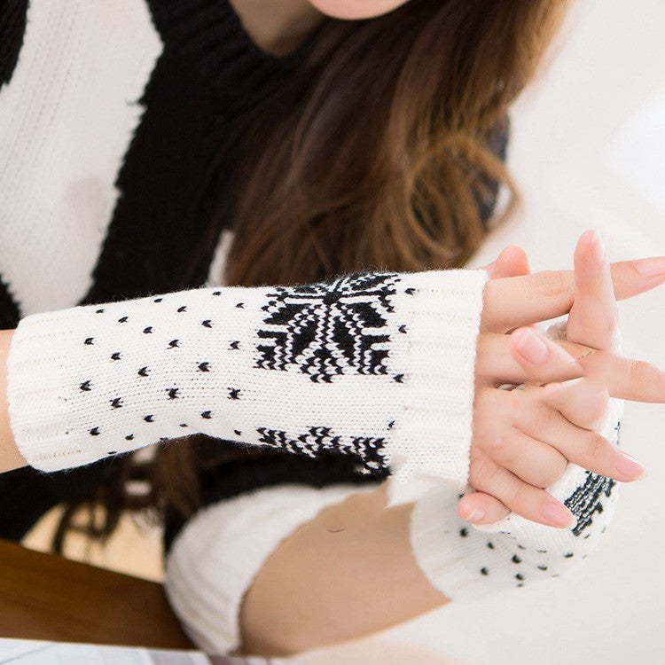 Guantes de Navidad de copo de nieve para mujer cálidos para escribir con medio dedo tejido