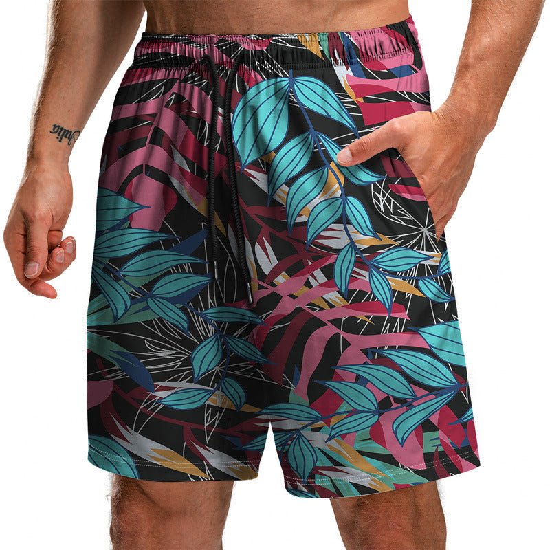 Novedad de verano, pantalones cortos con estampado 3D de la serie Leaf, pantalones sueltos de playa, pantalones cortos casuales de moda para hombres