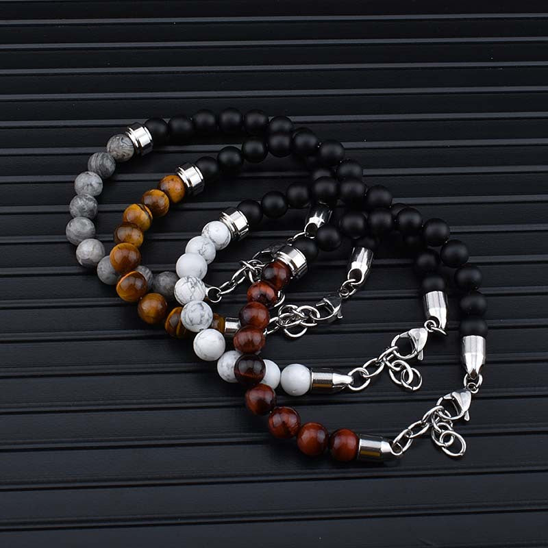 Pulseras de piedra Natural de acero inoxidable, brazalete con cuentas de piedra de ojo de tigre para Hombre, regalo para él, Pulseras para Hombre JS-04