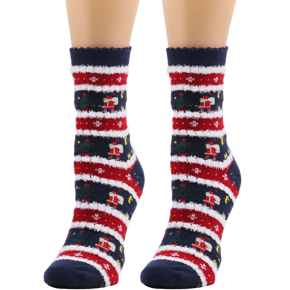 New European And American Socks Christmas Socks Women's Autumn And Winter Plush Socks Christmas Socks Women's Socks Mid Calf Socks Cross Border Christmas Socks