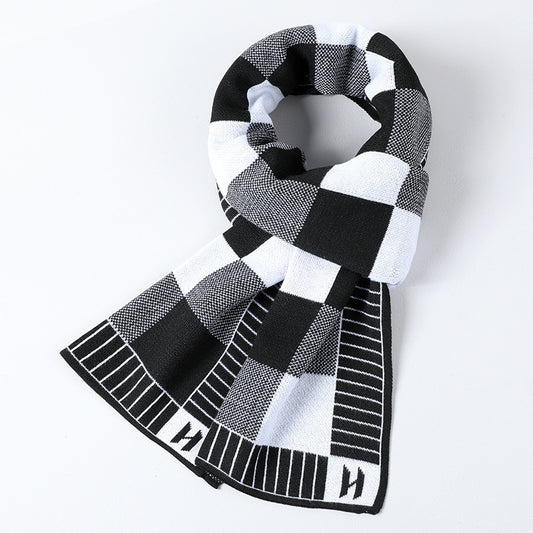 Cashmere Plaid Long Men's Scarf With Neck