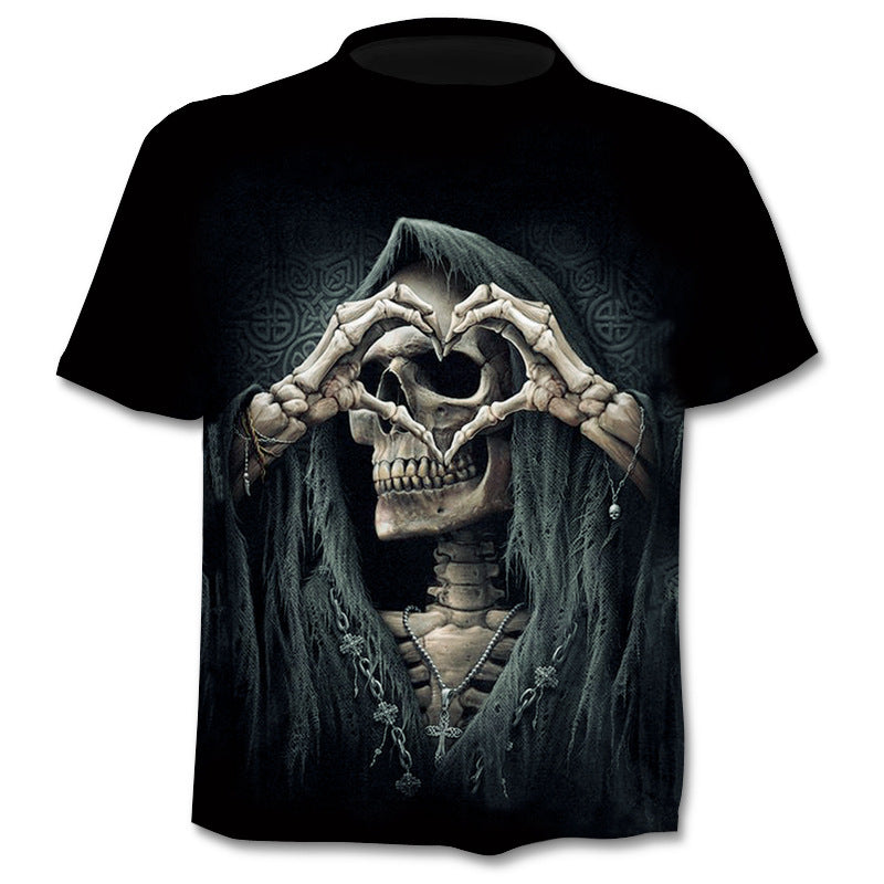 Camiseta con estampado digital 3D de calavera para hombre