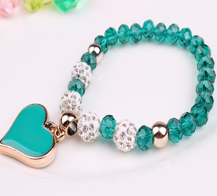 Pulsera de cristal elástica y pulseras de corazón