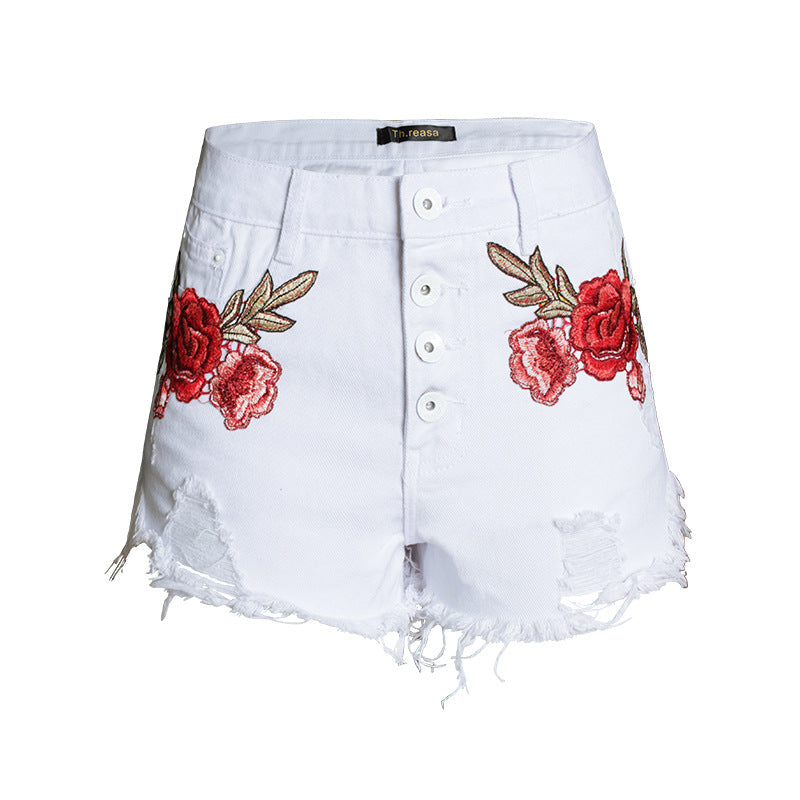 Shorts de mujer vaqueros con barba suelta bordados