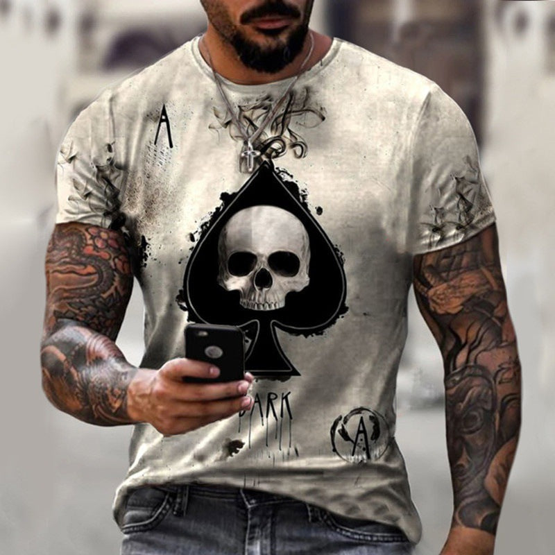 Camiseta con estampado 3D de calavera y espadas, moda urbana para hombres