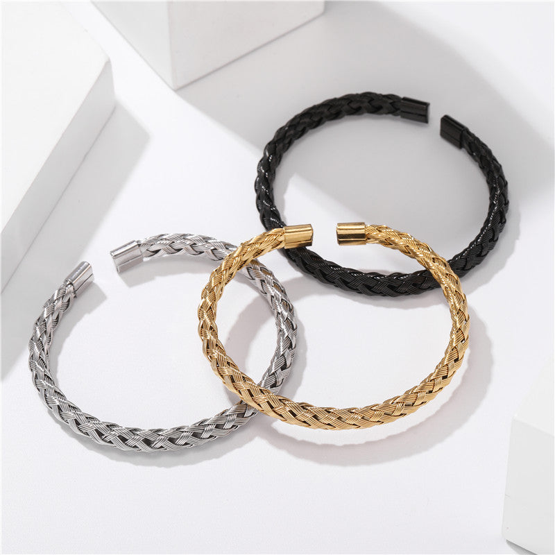 Twisted Braided Steel Wire Simplicity Bracelet Men