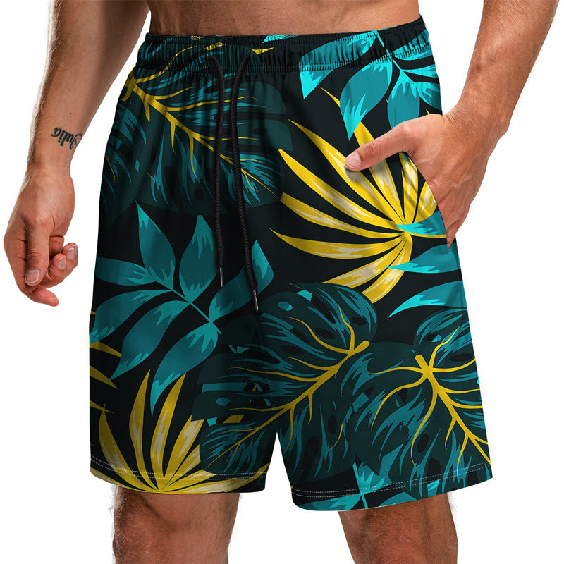 Novedad de verano, pantalones cortos con estampado 3D de la serie Leaf, pantalones sueltos de playa, pantalones cortos casuales de moda para hombres