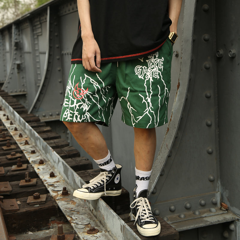 Pantalones cortos informales estilo graffiti japonés Harajuku para hombre