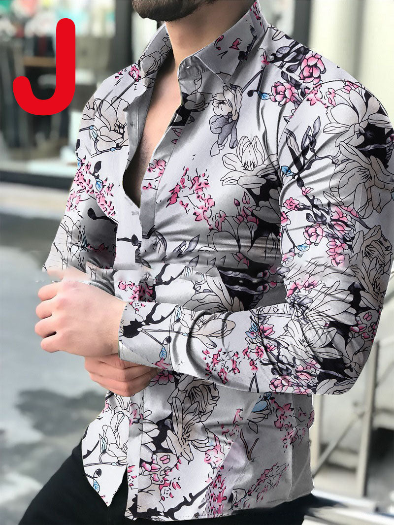 Camisa estampada casual de manga larga para hombre