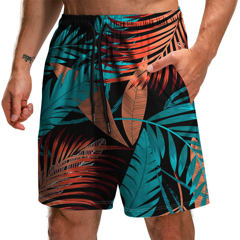 Novedad de verano, pantalones cortos con estampado 3D de la serie Leaf, pantalones sueltos de playa, pantalones cortos casuales de moda para hombres