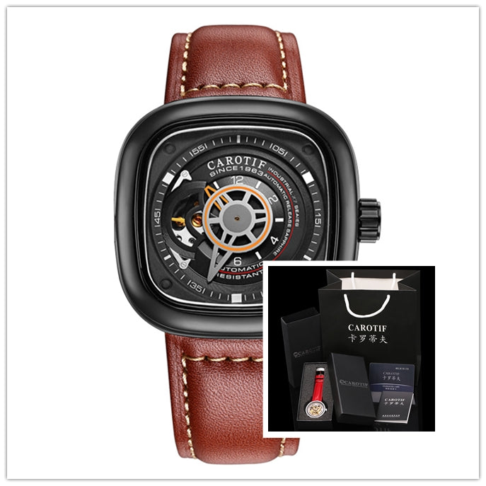 Reloj mecánico automático de moda para hombre, reloj con esfera cuadrada hueca, The hot blast dunk