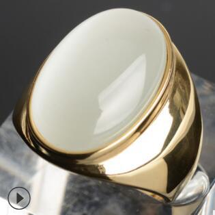 Stainless Steel Faux Opal Rings Titanium