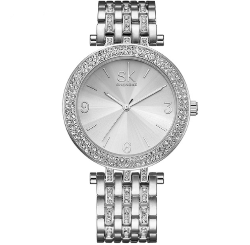 Relojes Shengke de lujo para mujer, marcas de relojes con esfera plateada de cristal, relojes de pulsera de diseño a la moda para mujer, relojes de pulsera para mujer, reloj femenino