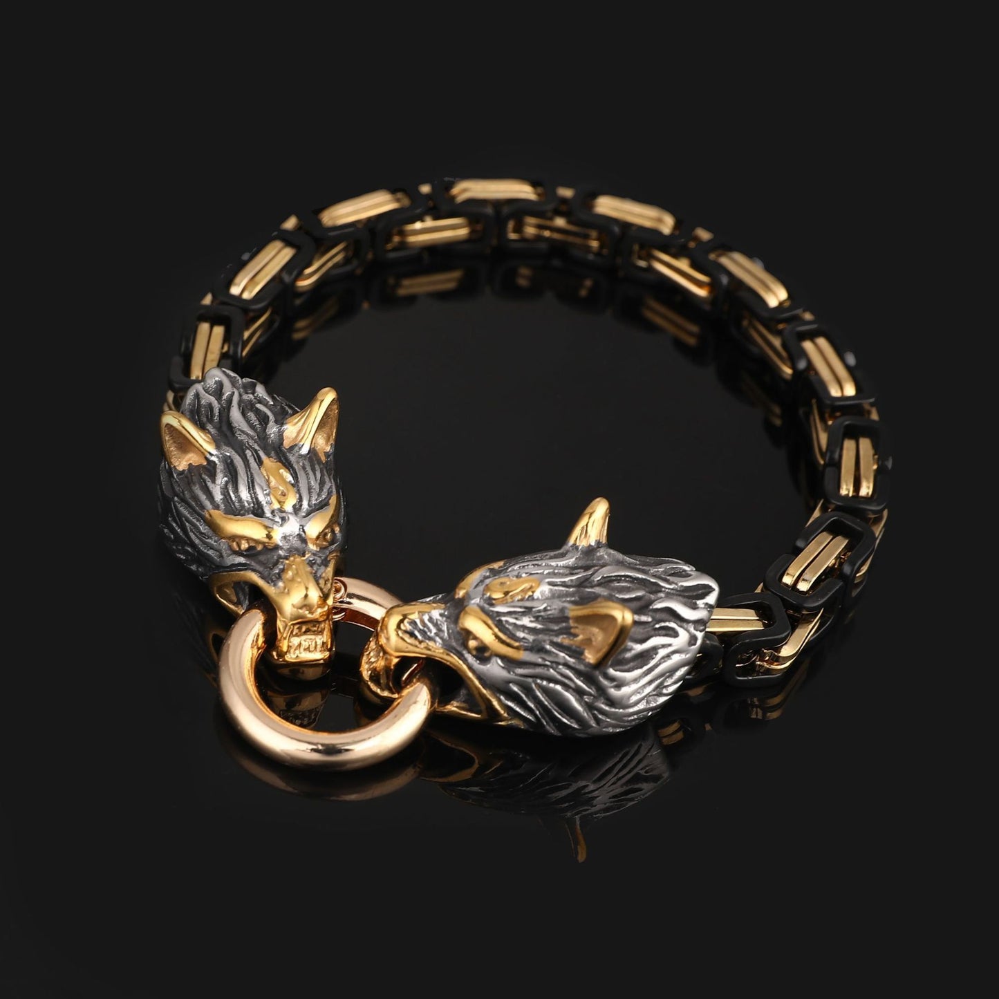 Pulsera de cadena de emperador con cabeza de lobo vikingo nórdico de acero inoxidable para hombre