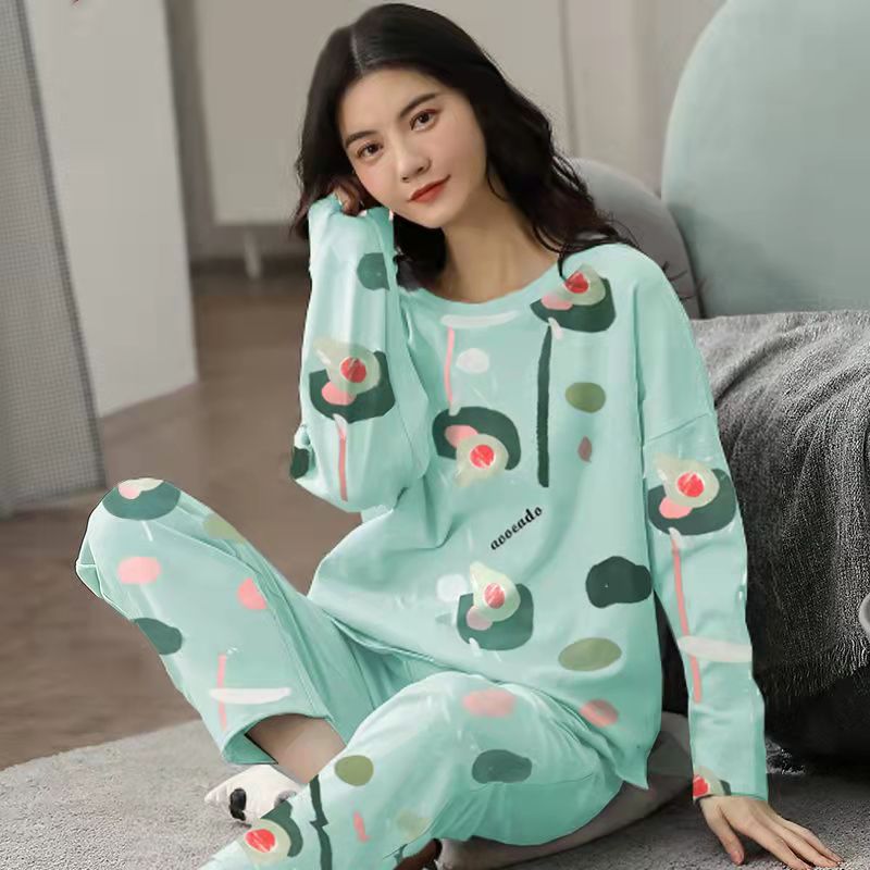 Conjunto de pijamas para mujer, ropa de dormir con estampado de dibujos animados lindo, conjuntos de salón de 2 piezas