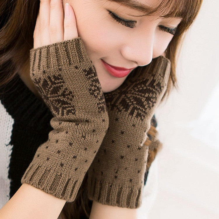 Guantes de Navidad de copo de nieve para mujer cálidos para escribir con medio dedo tejido