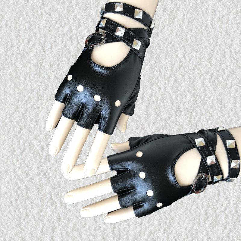 Guantes góticos de medio dedo Punk Rock para mujer