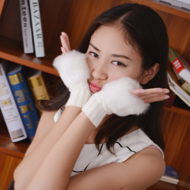 Guantes de color liso para invierno, guantes cálidos de lana de felpa, guantes de medio dedo para mujer