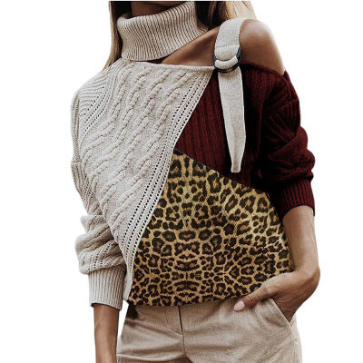 Suéter de invierno para mujer suéter con costura de leopardo