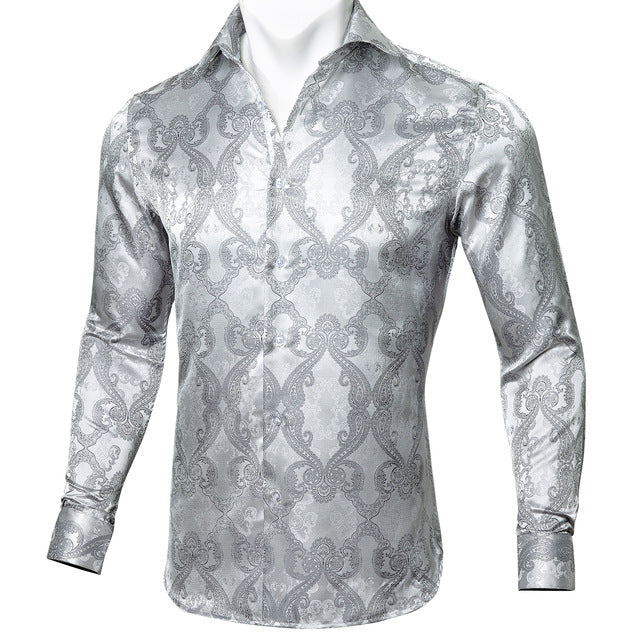 Camisas Barry.Wang Teal Paisley de seda Floral para hombre, camisas informales de manga larga de otoño con flores para hombre, camisa de vestir de diseñador, BCY-05