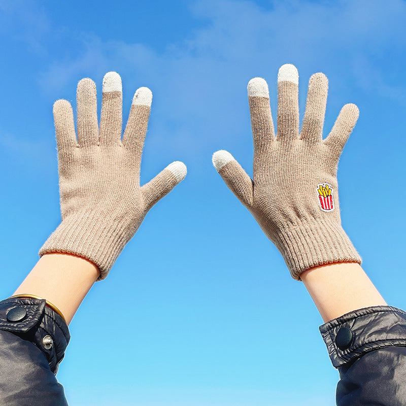 Otoño e invierno contraste de color lindo más guantes de punto de terciopelo mujeres