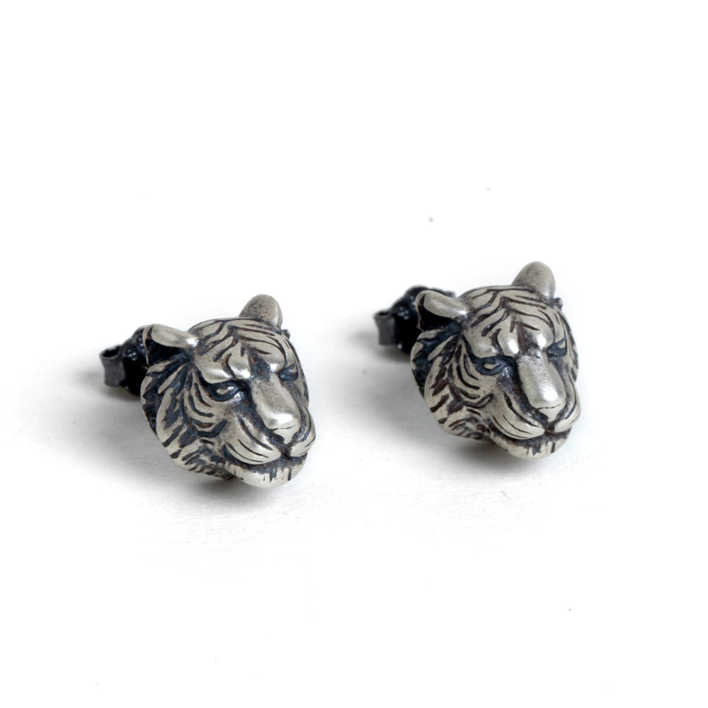 Pendientes de animales estéreo Retro de plata S925 de la serie Dark para hombres y mujeres, pendientes de gato sin pelo de perro Shapi de conejo Tigre