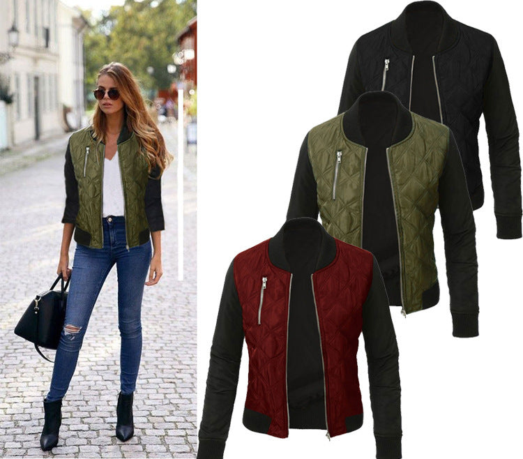 Hot sale autumn and winter new solid color fashion zipped cotton jacket women jacket