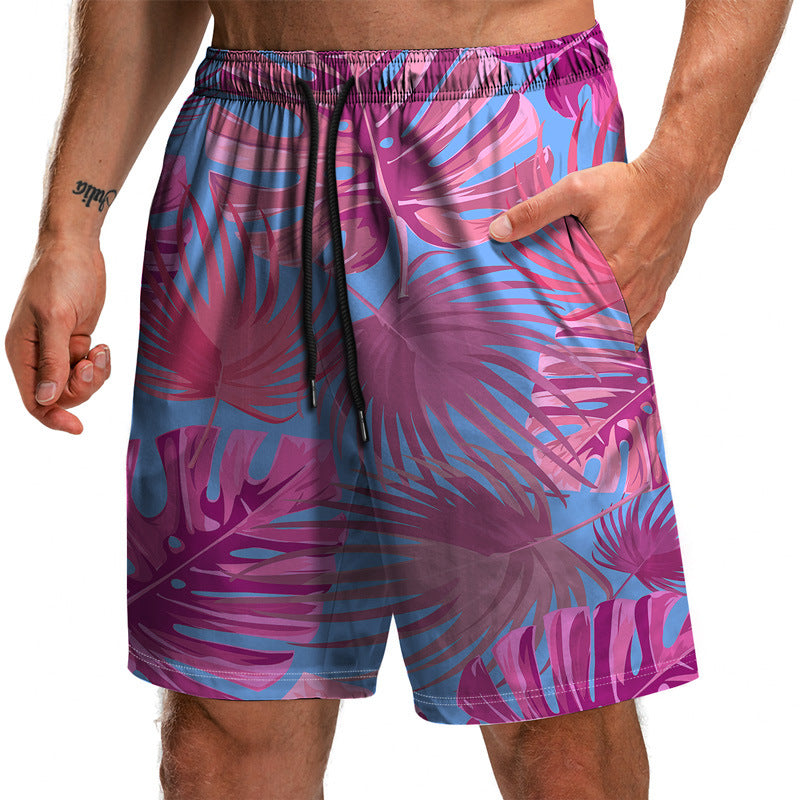 Novedad de verano, pantalones cortos con estampado 3D de la serie Leaf, pantalones sueltos de playa, pantalones cortos casuales de moda para hombres