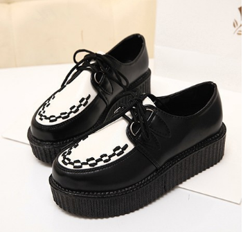 Zapatos de mujer Zapatos de plataforma plana Zapatos casuales de mujer negros con cordones Creepers de punta redonda Mujer