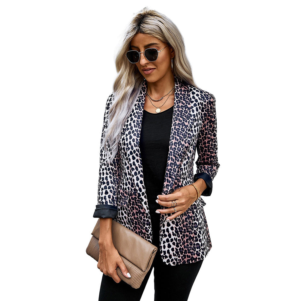 Chaqueta de traje pequeña con estampado de leopardo para mujer