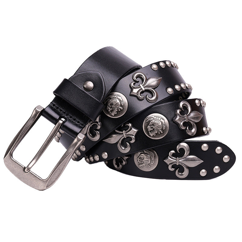 Studded Leather Men's First Layer Cowhide All-match