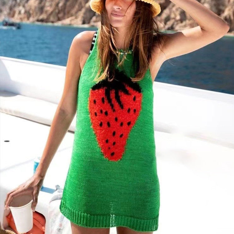 Women's Fashion Strawberry Pattern Tank Top Dress