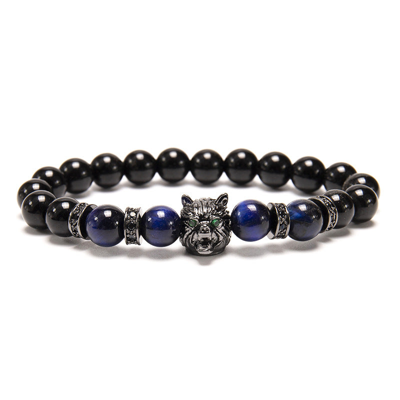 New Simple Style Domineering Wolf Head Bracelet Copper Micro-inlaid Men