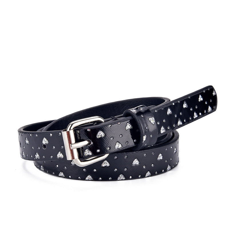 Ladies Kids Belts Heart Glitter  Jeans Cropped