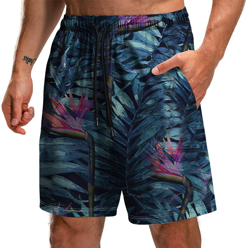 Novedad de verano, pantalones cortos con estampado 3D de la serie Leaf, pantalones sueltos de playa, pantalones cortos casuales de moda para hombres