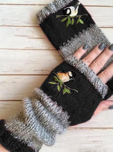 Guantes bordados con costuras cálidas a la moda para mujer