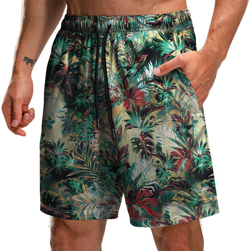 Novedad de verano, pantalones cortos con estampado 3D de la serie Leaf, pantalones sueltos de playa, pantalones cortos casuales de moda para hombres