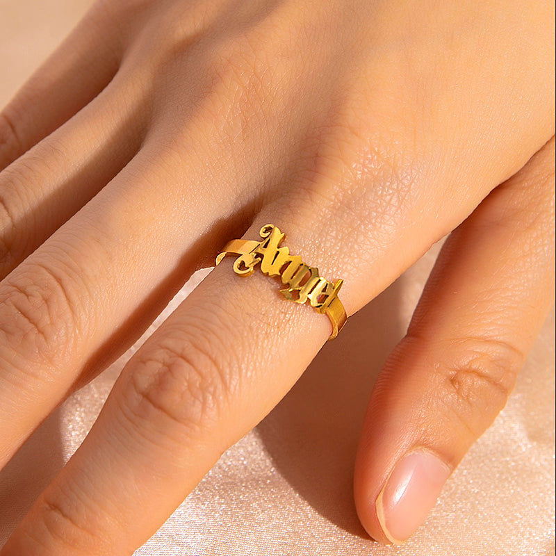 Gold Letter Angel Adjustable Rings For Women