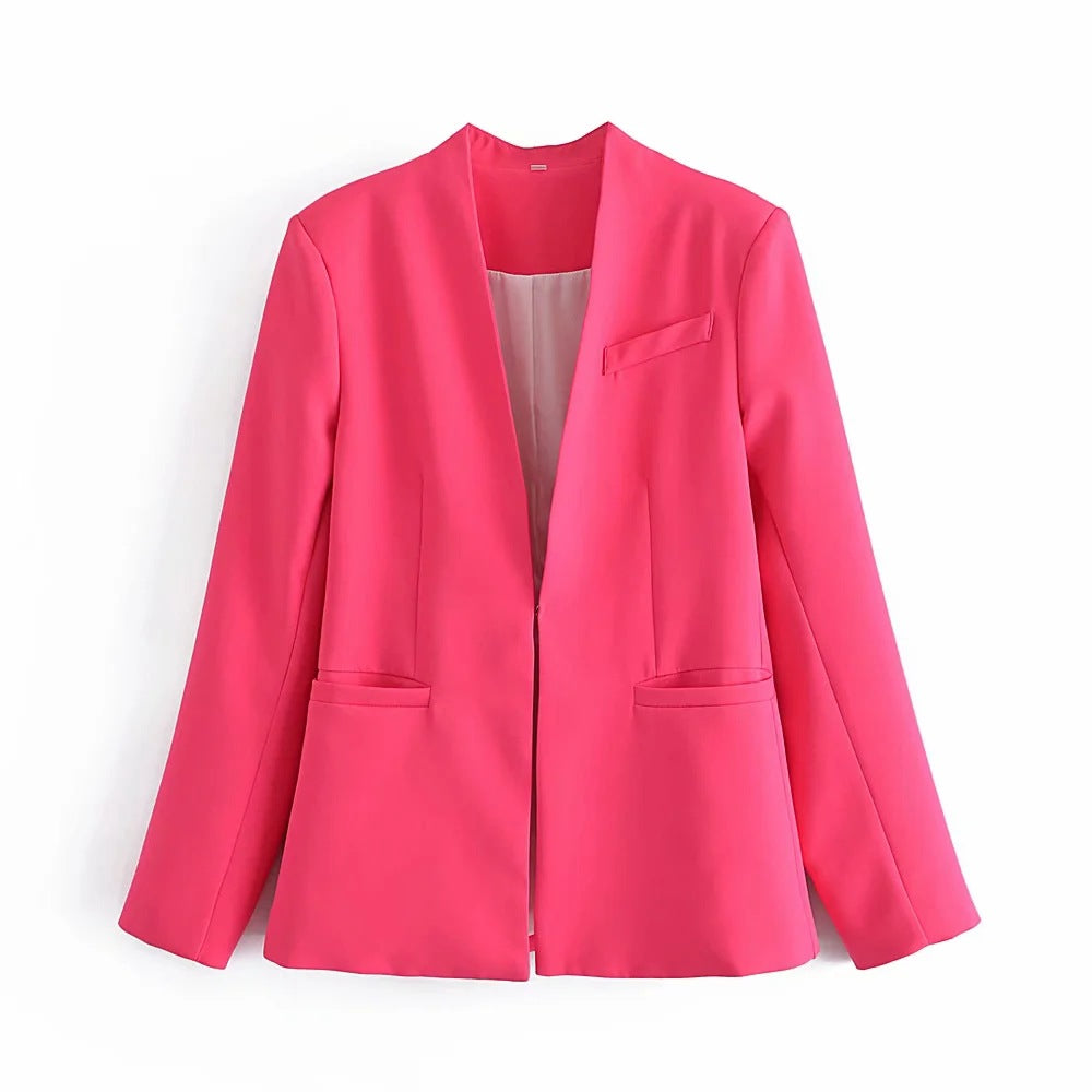 Chaqueta de traje nueva de color liso para mujer