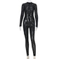 Sexy Flocked Jumpsuit With Hollow Zipper Perspective Sexy Women