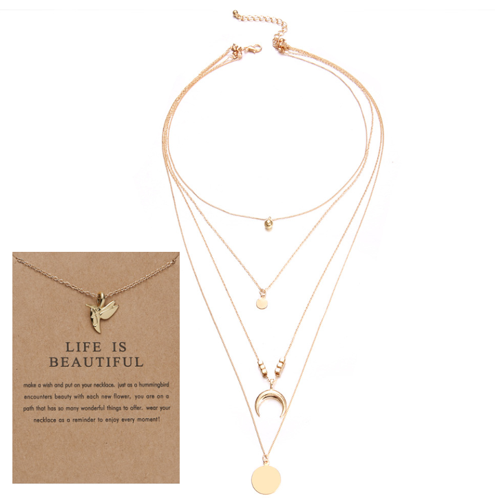 Collares con colgante de luna multicapa para mujer, collares elegantes de oblea bohemia para mujer