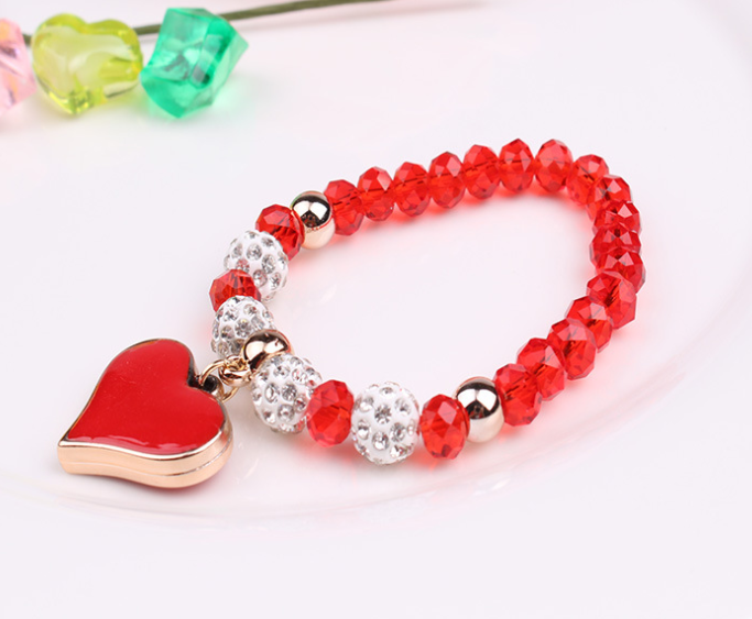 Pulsera de cristal elástica y pulseras de corazón