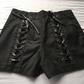 Women Solid Shorts Criss Cross Bandage REGULAR High Waist Black Short