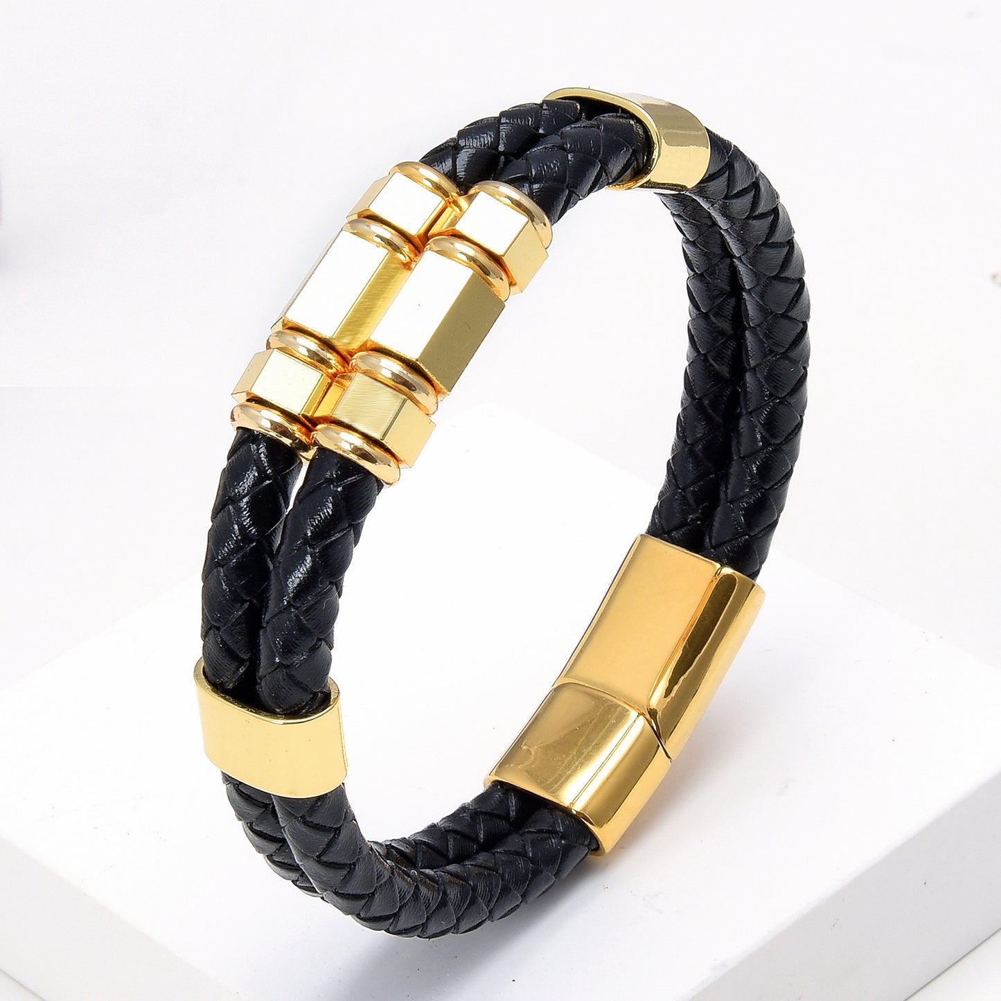 Pulsera Hombres Y Mujeres Cuero Hebilla Imán De Acero Inoxidable