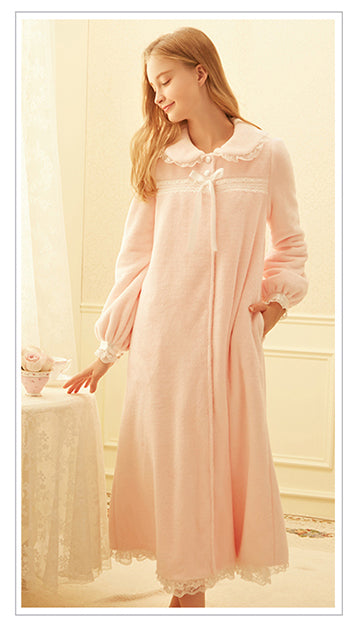 Autumn Winter Women Sleepwear Flannel Robe Thicken Ruffle