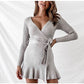 Sexy V Neck Knitted Dresses Women Long Sleeve