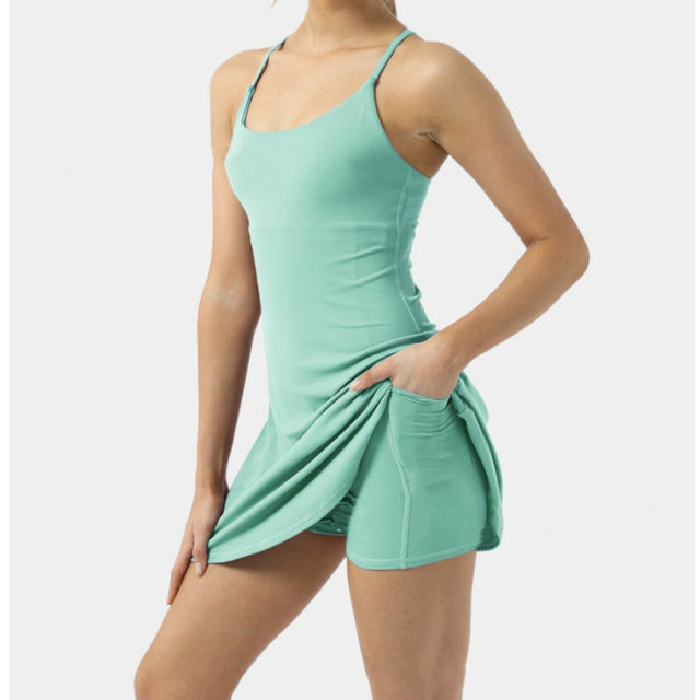 Vestido de tenis Vestidos sin cordones para mujer Falda halter deportiva Pantalones cortos