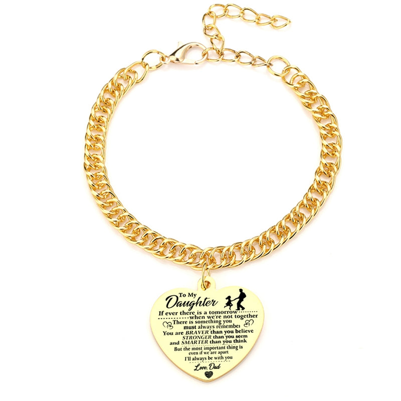 Gold Color To My Daughter Heart Pendant Thick Chain Bracelets For Women