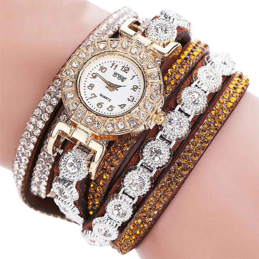 Reloj masculino de cuarzo para mujer, reloj de pulsera con diamantes de imitación de cuero PU para mujer